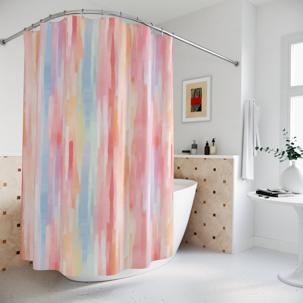 Colorful Striped Patterned Bathroom Shower Curtain