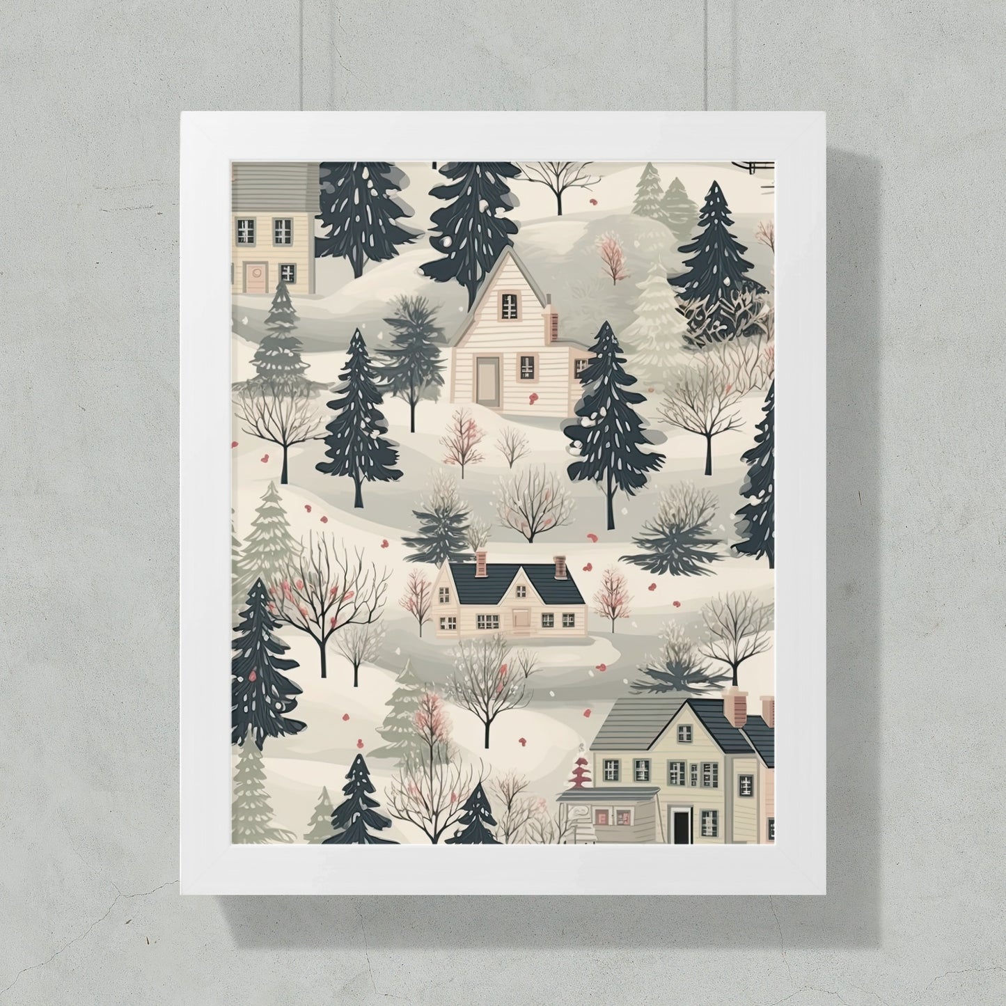 Scenic Winter Village Landscape Wall Art