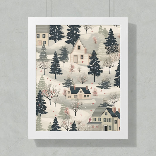 Scenic Winter Village Landscape Wall Art
