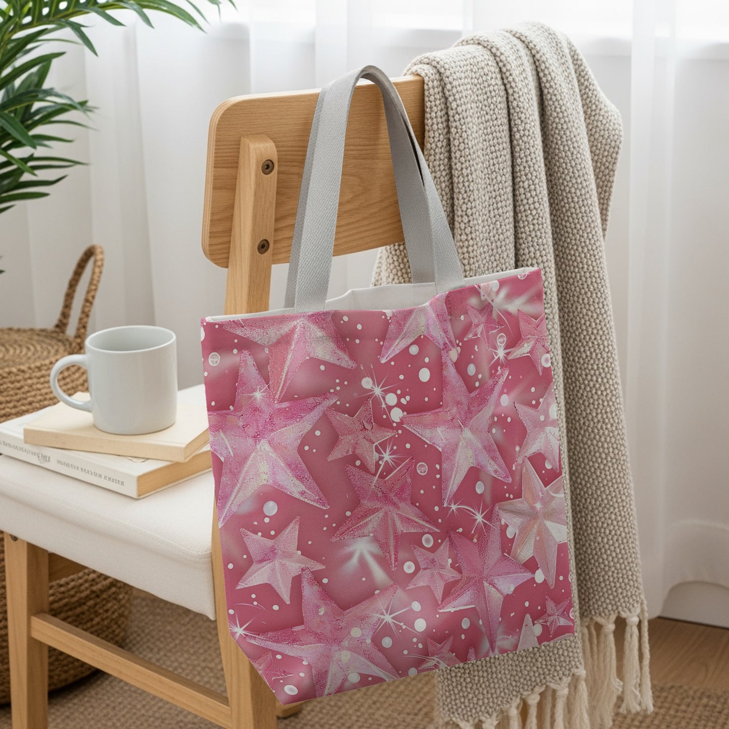 Pink Pastel Stars and Snowflakes Tote Bag