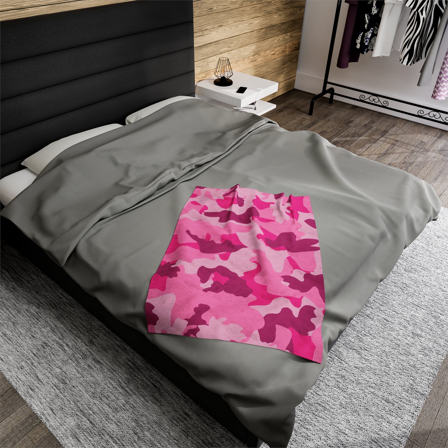 Pink Camouflage Velveteen Plush Blanket, Cozy Warm Throw Blanket