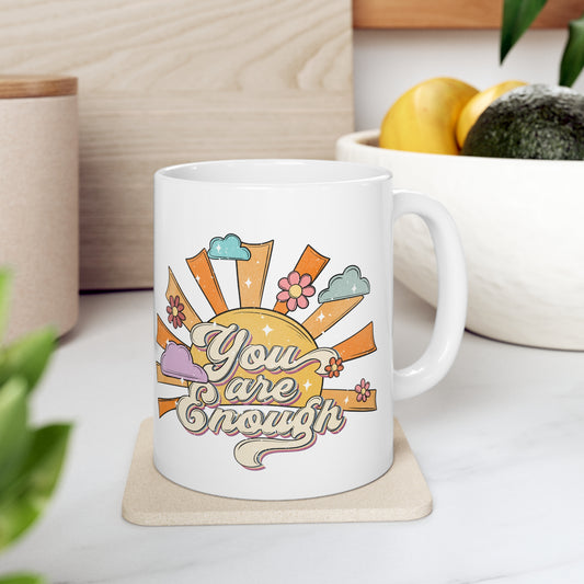 You Are Enough Retro Floral Mug, Cute Ceramic Mug 11oz Coffee Lover Gift