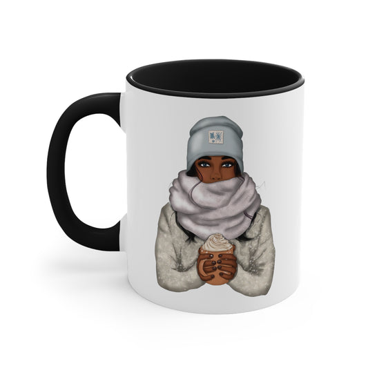 African American Woman Holding a Cup of Coffee Accent Coffee Mug, 11oz
