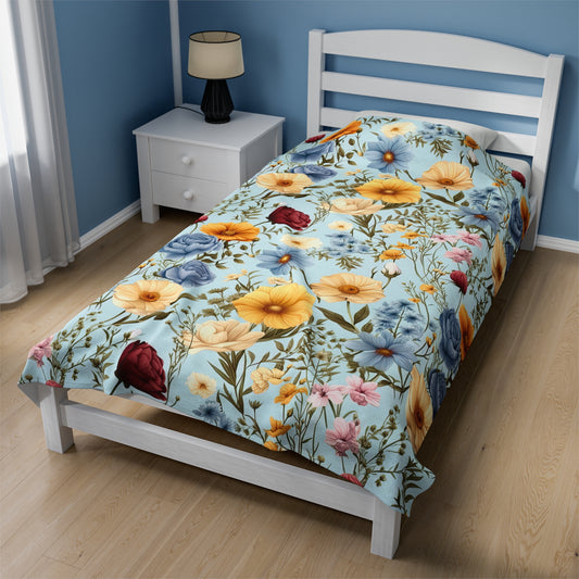 floral cottagecore boho velveteen plush blanket