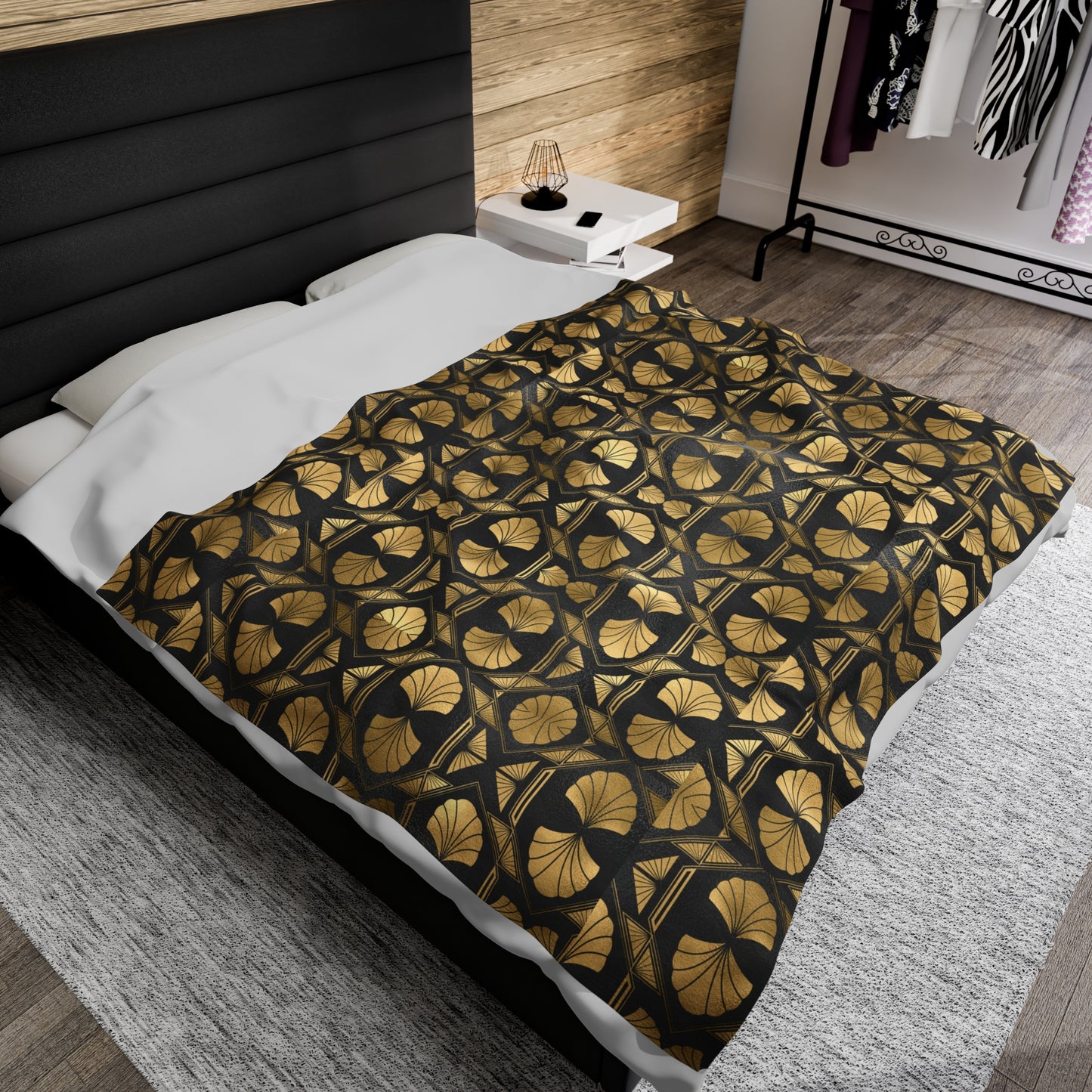 Gold and Black Velveteen Plush Blanket, Throw Blanket Bed Couch, Soft Blanket