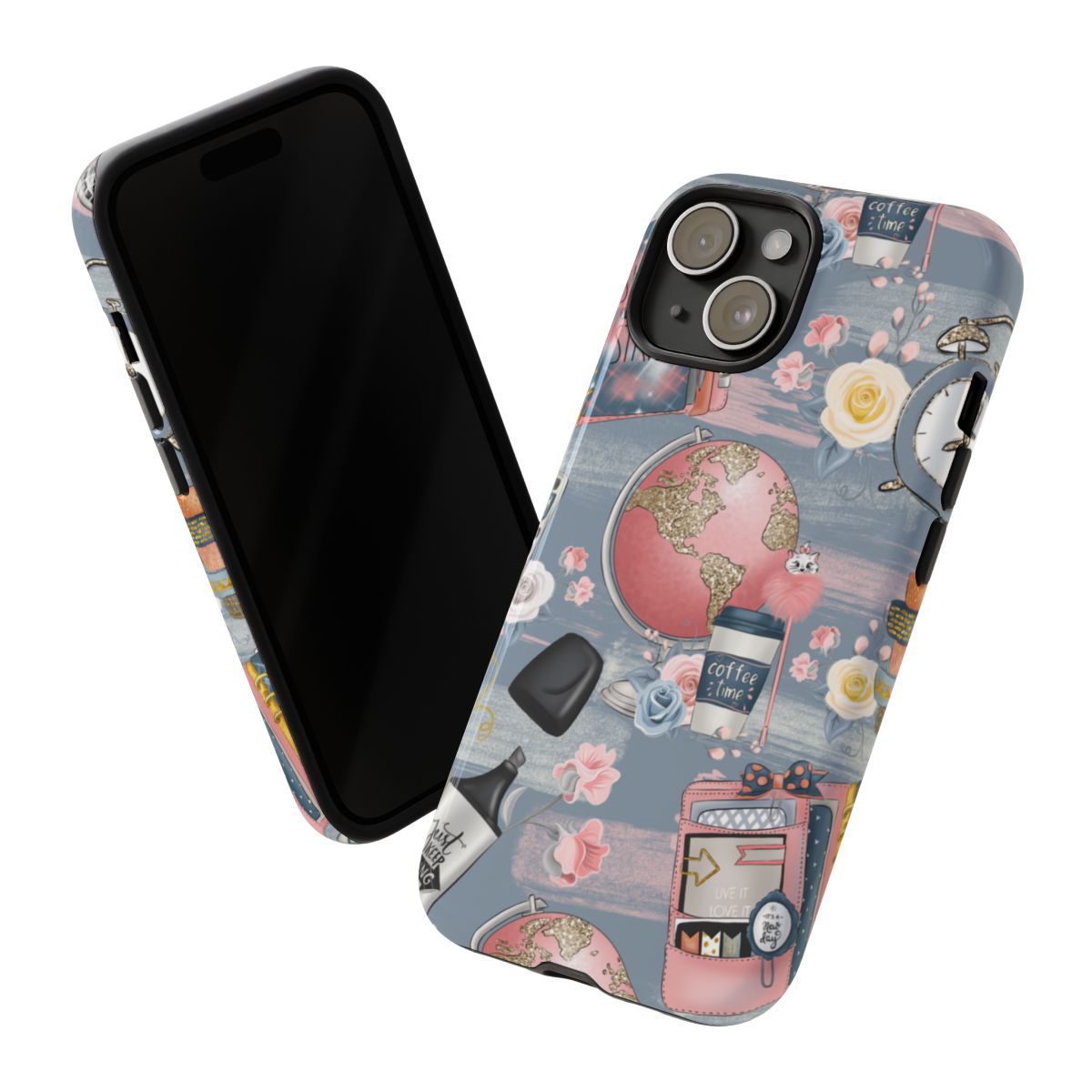 Travel Themed iPhone Case with World Map and Flowers