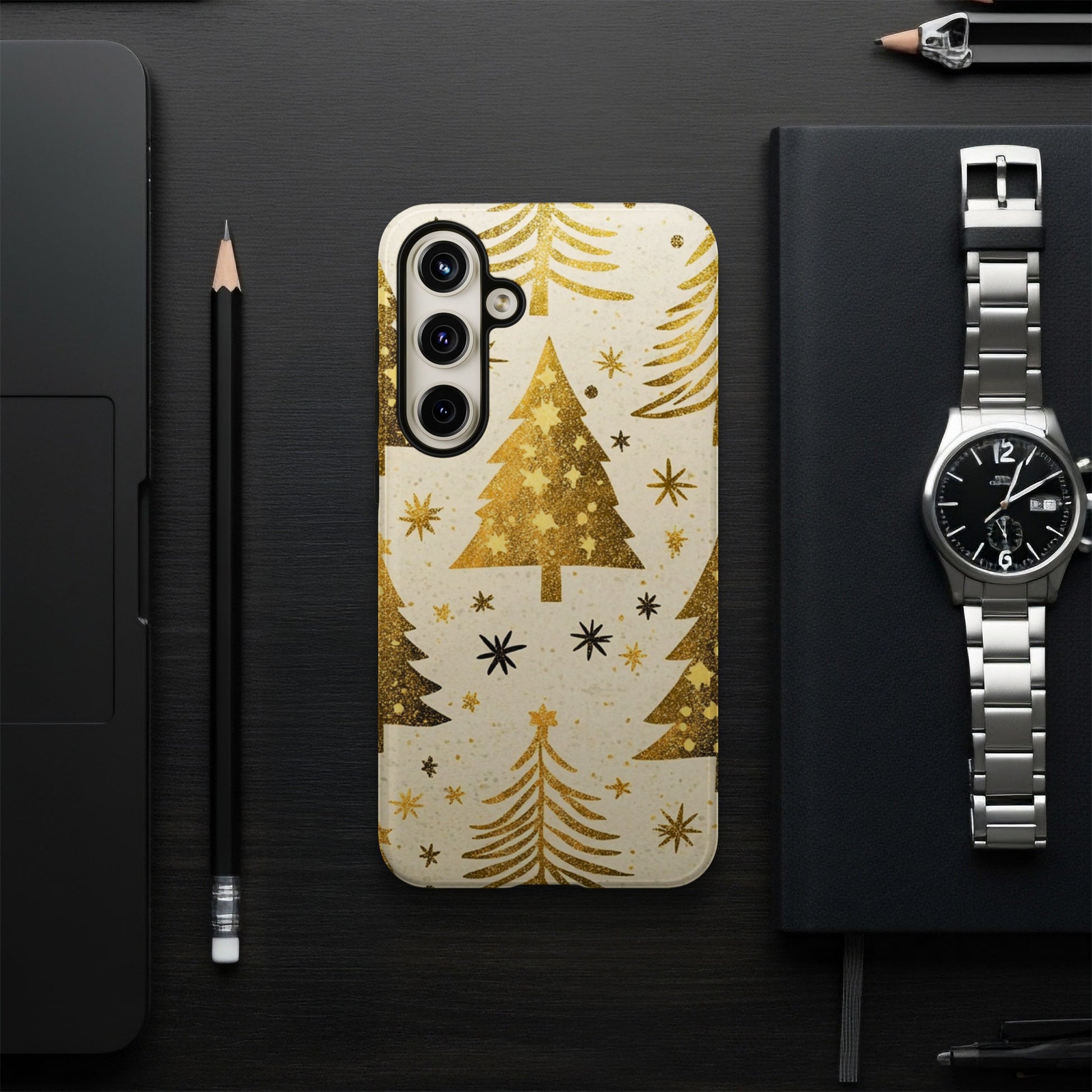 Golden Christmas Tree Design Phone Case
