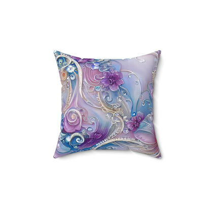 Purple Pearly Floral Throw Pillow, Cute Decorative Accent Pillow for Sofa Bed Gift for Her