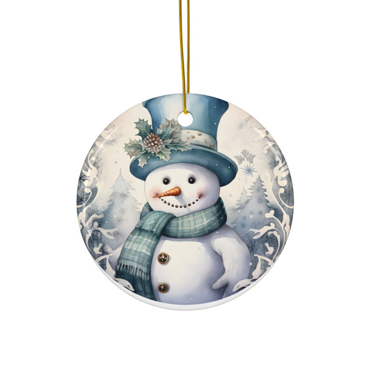 Snowman Ceramic Ornament Cute Round Christmas Ornament
