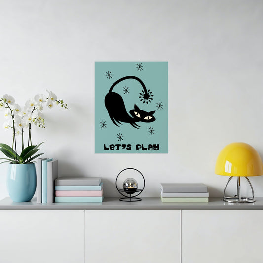 Playful Black Cat Graphic Art Print Wall Product