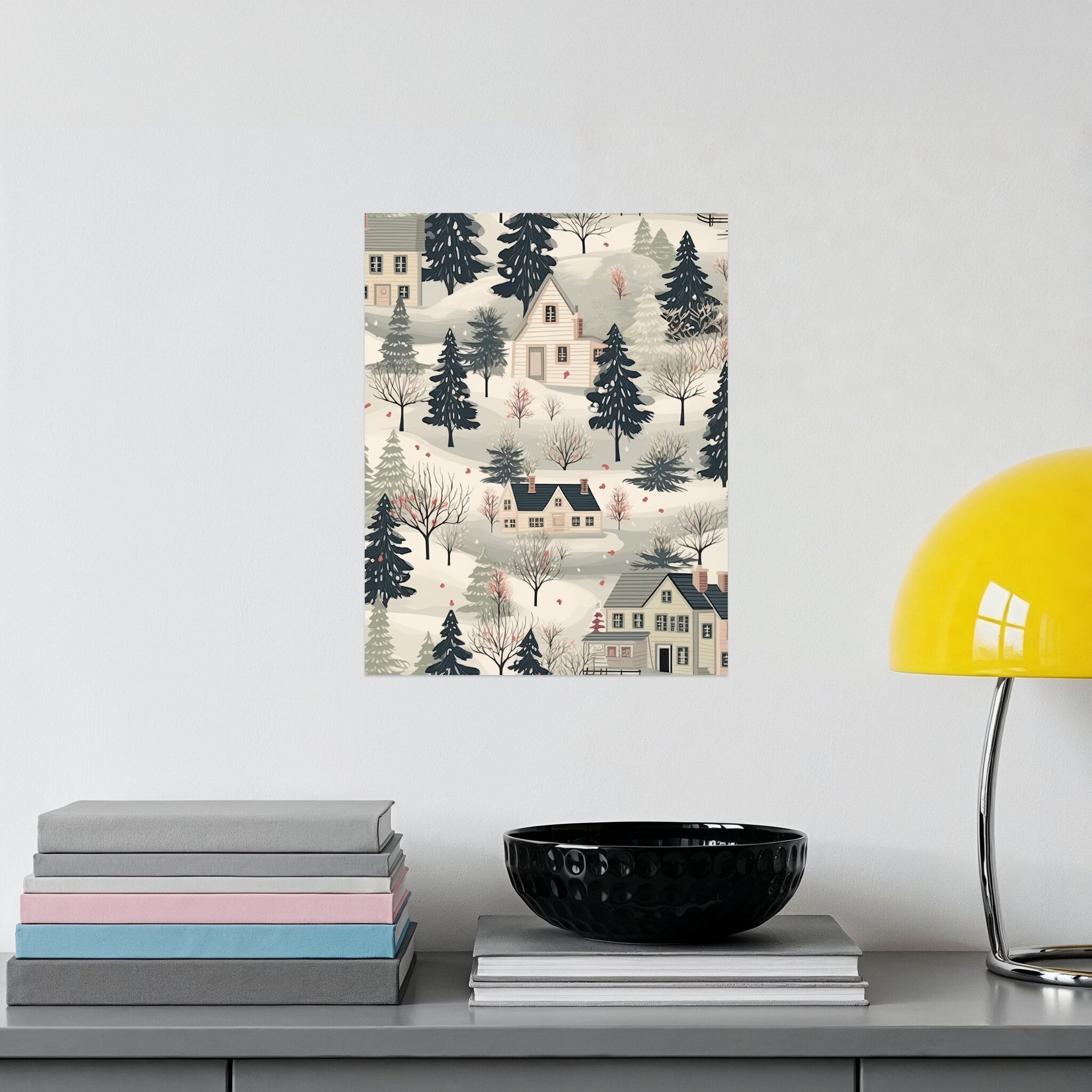 Charming Snowy Village Art Print for Your Home Decor