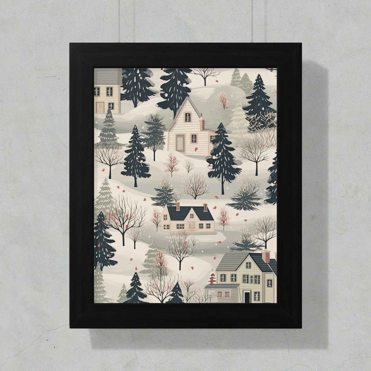 Winter Village Scenic Wall Art Print Winter Decor Decor