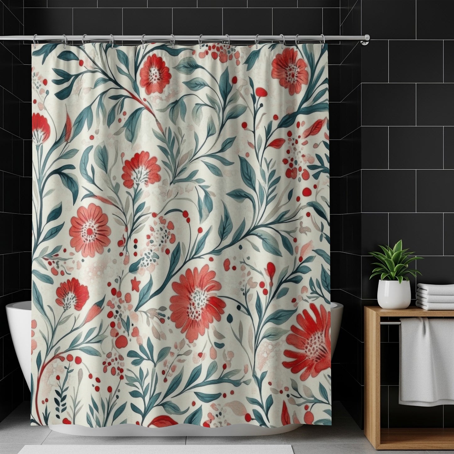 Elegant Floral Patterned Shower Curtain Bathroom Decor