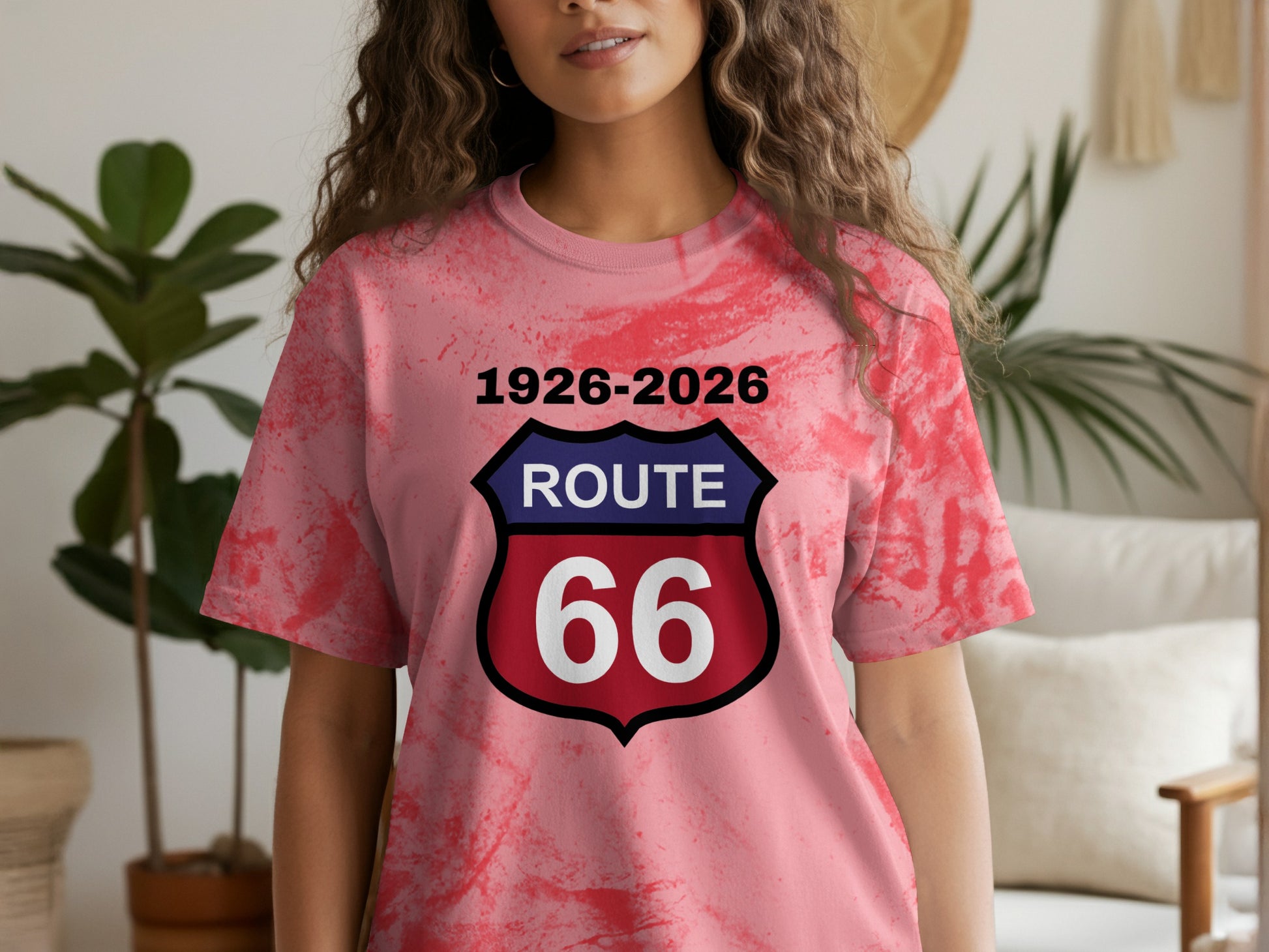 Route 66 1926-2026 distressed graphic t-shirt.