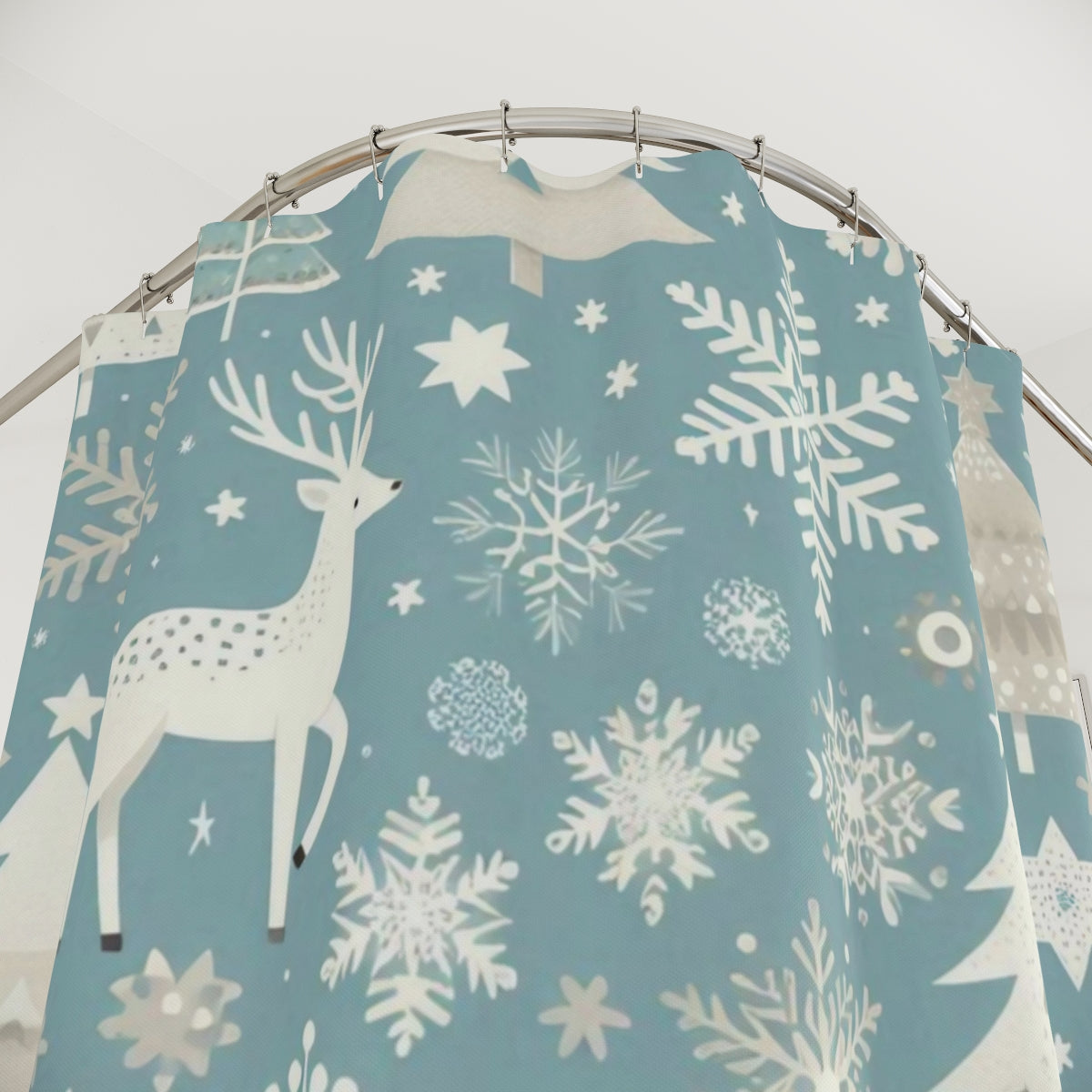 Winter Wonderland Shower Curtain Deer and Snowflakes