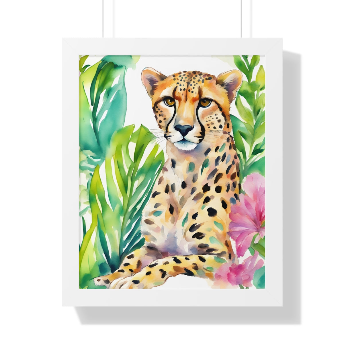 Stunning Cheetah Portrait with Tropical Foliage Artwork