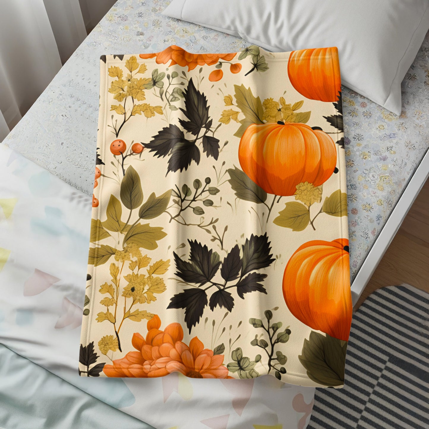 Autumn Harvest Pumpkin Pattern Fleece Blanket