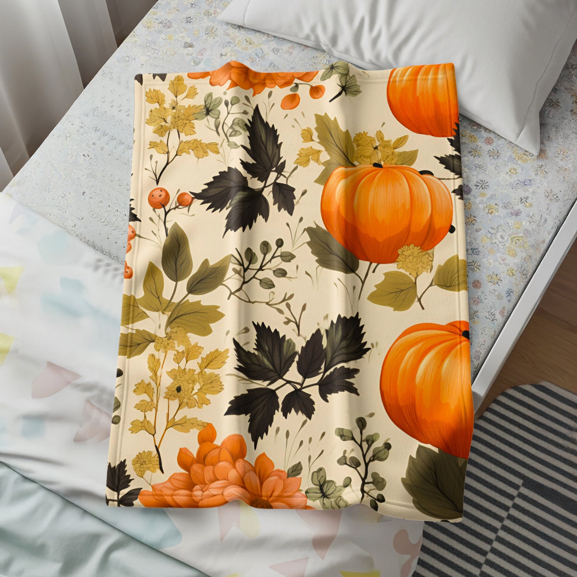 Autumn Harvest Pumpkin Pattern Fleece Blanket