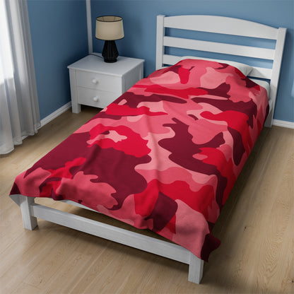 Red Camouflage Velveteen Plush Blanket, Cozy Warm Throw Blanket
