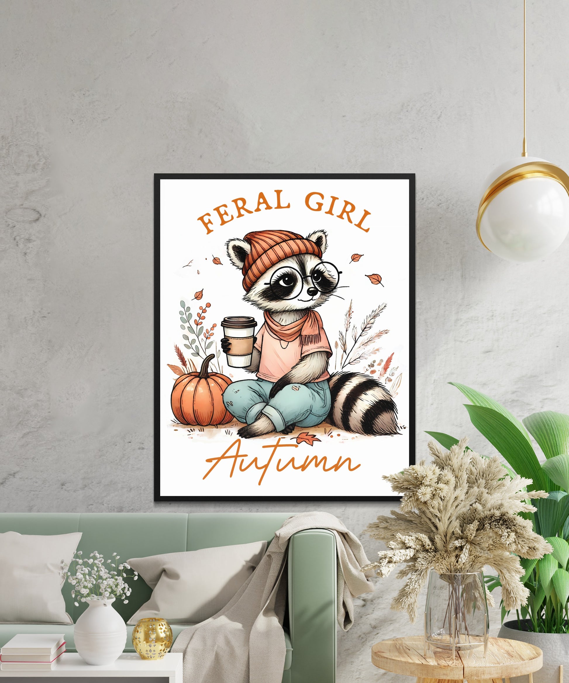 Feral Girl Autumn Themed Raccoon Wall Art Print product type