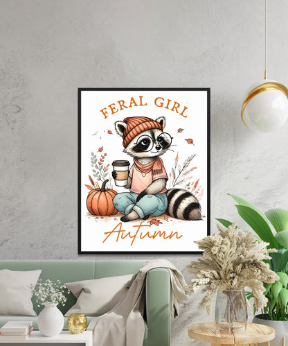 Feral Girl Autumn Themed Raccoon Wall Art Print product type