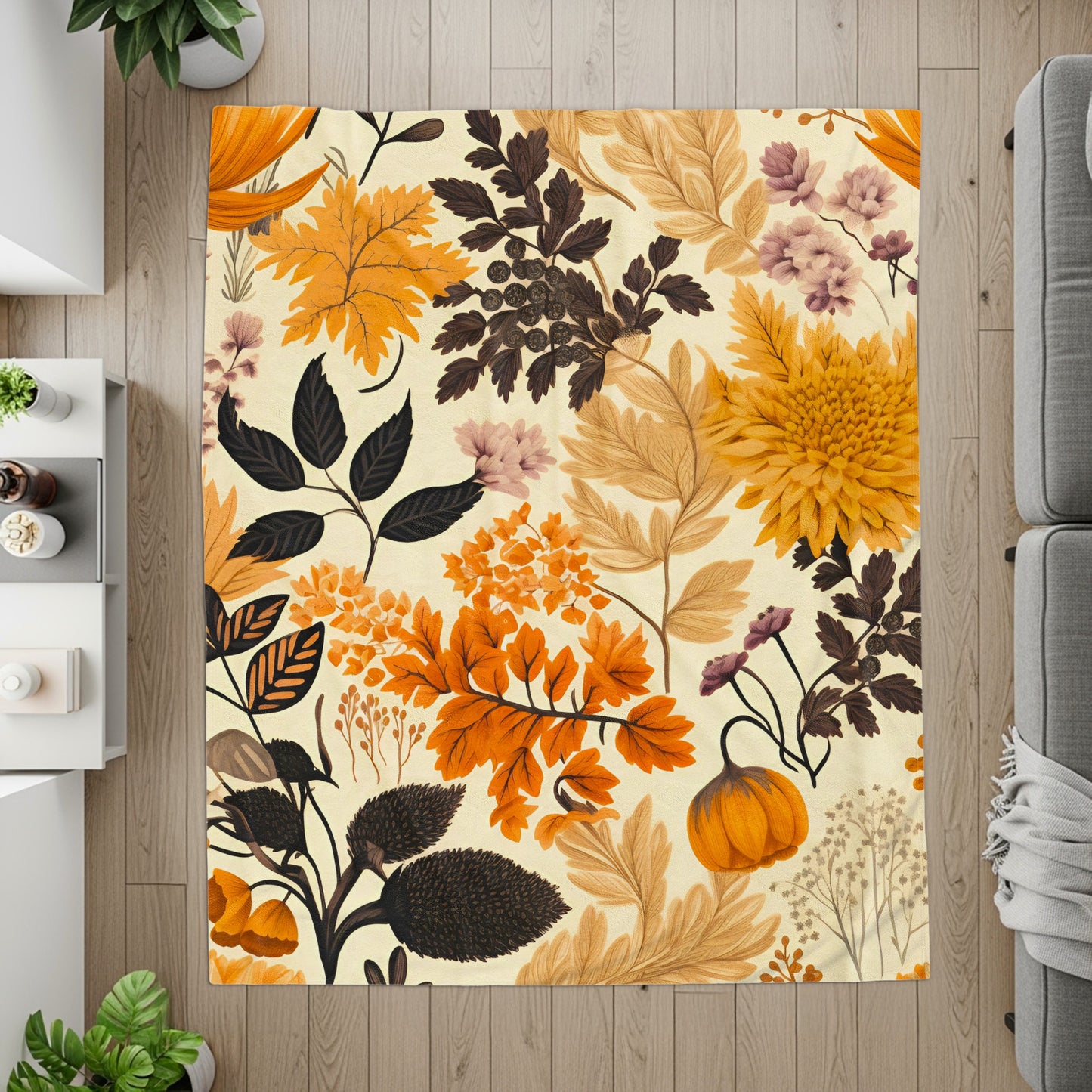 Autumn Botanical Floral Area Rug for Home Decor
