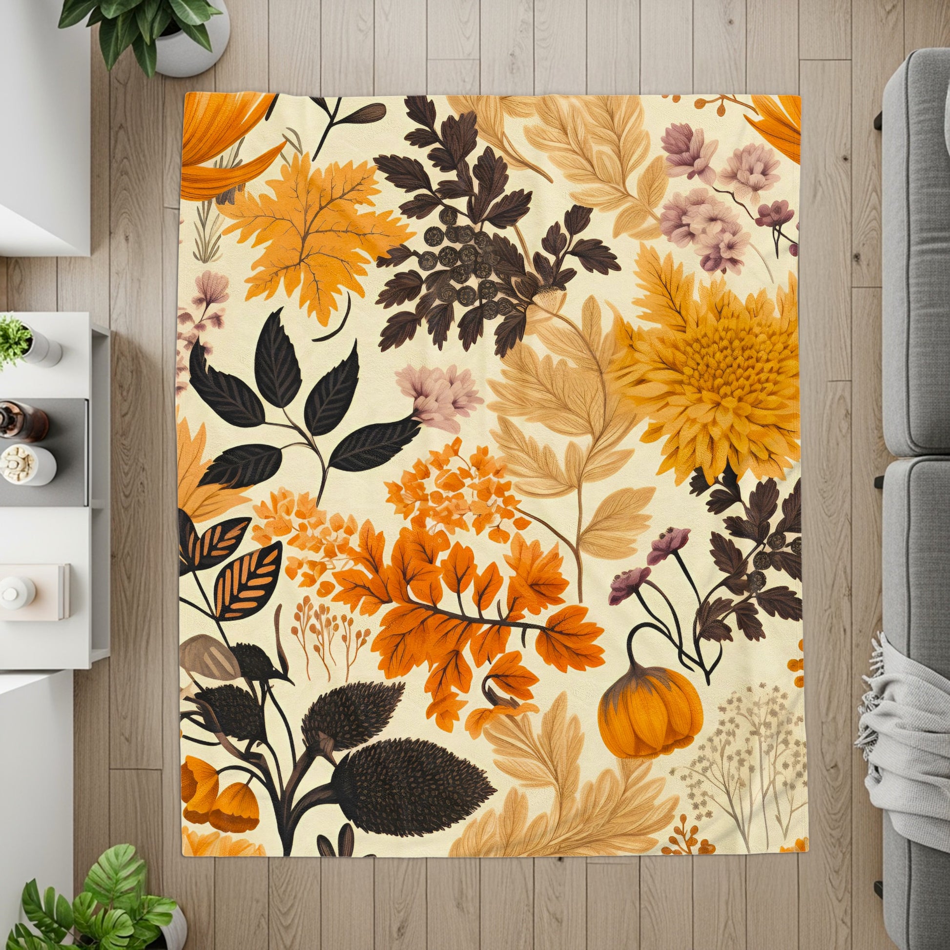 Autumn Botanical Floral Area Rug for Home Decor