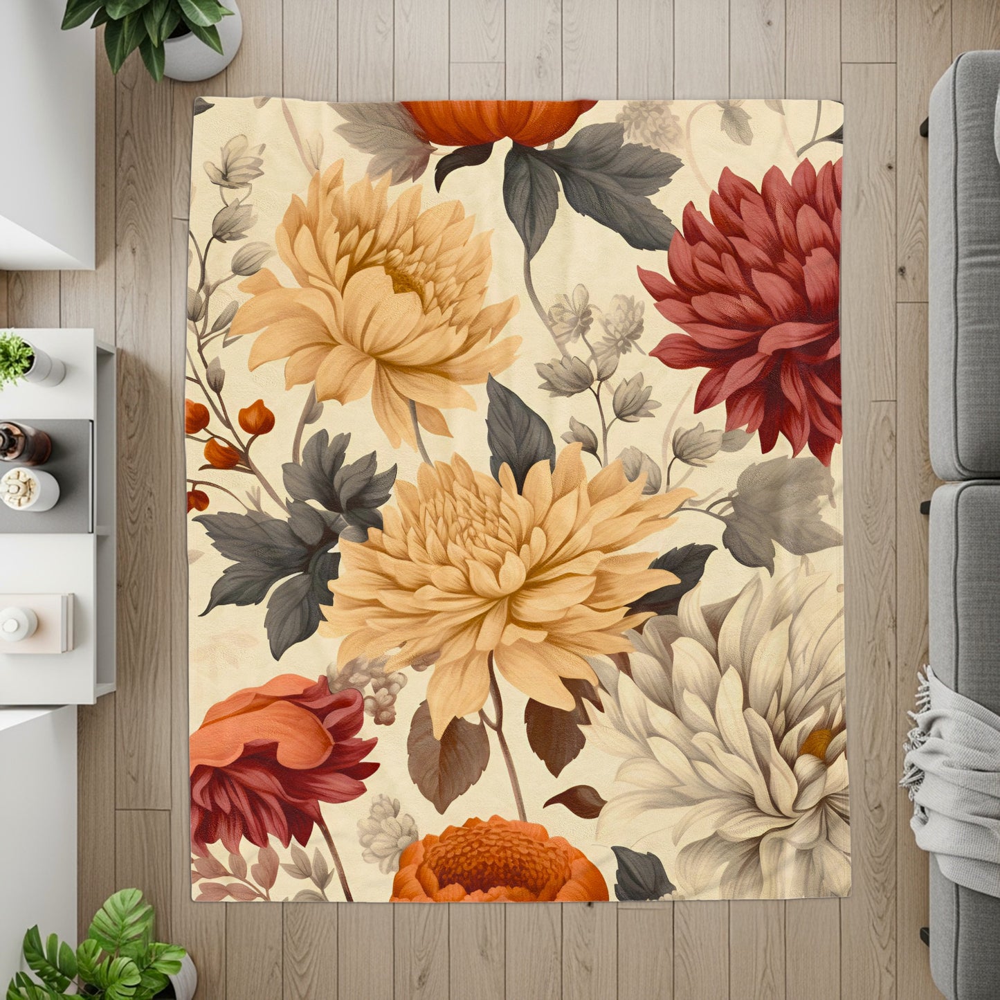 Elegant Floral Pattern with Autumn Colors Rug