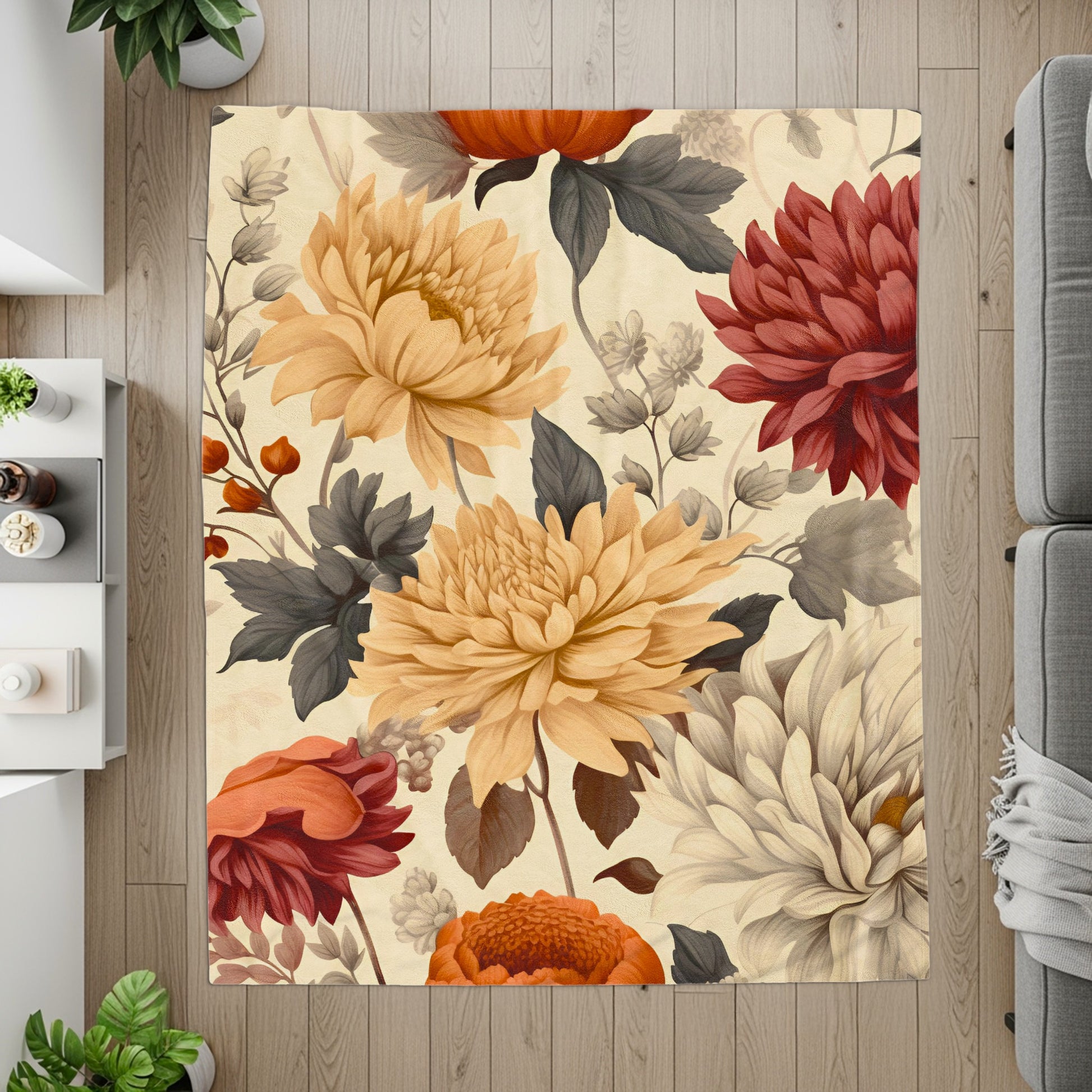 Elegant Floral Pattern with Autumn Colors Rug