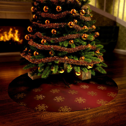 Burgandy Christmas Tree Skirt, Snowflake Seasonal Decor Christmas, Round