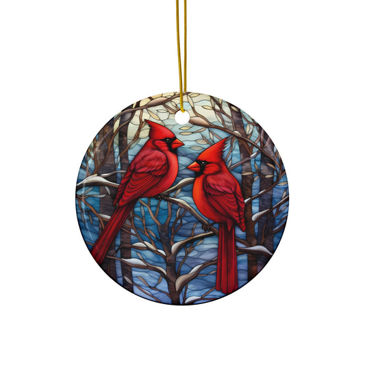 Ceramic Ornament - Cardinal Stain Glass, Bird Decor