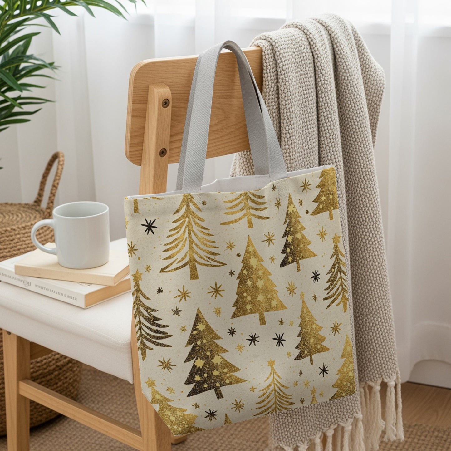 Christmas Tree and Stars Holiday Tote Bag Product