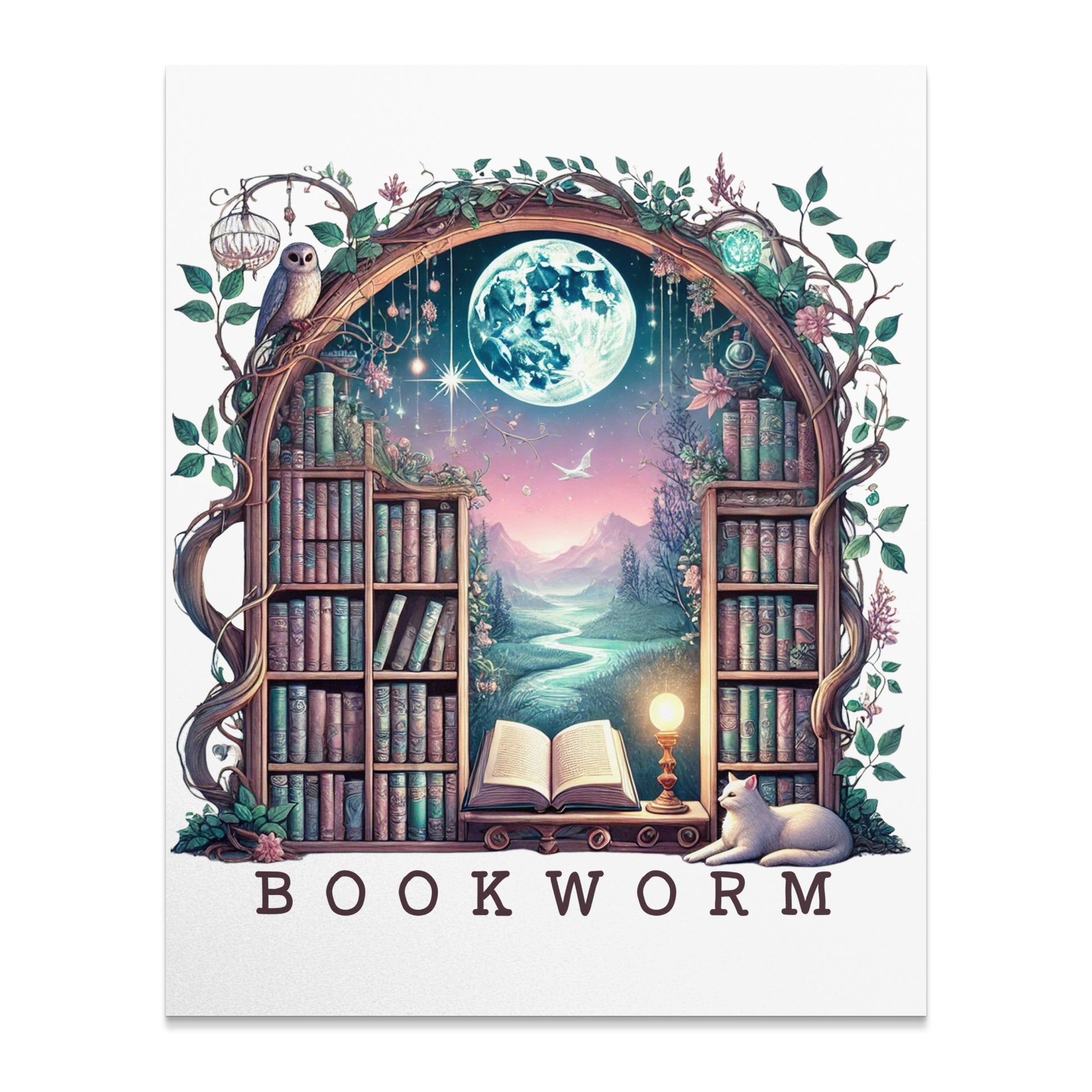 Enchanting Moonlit Library Art Bookworm Product