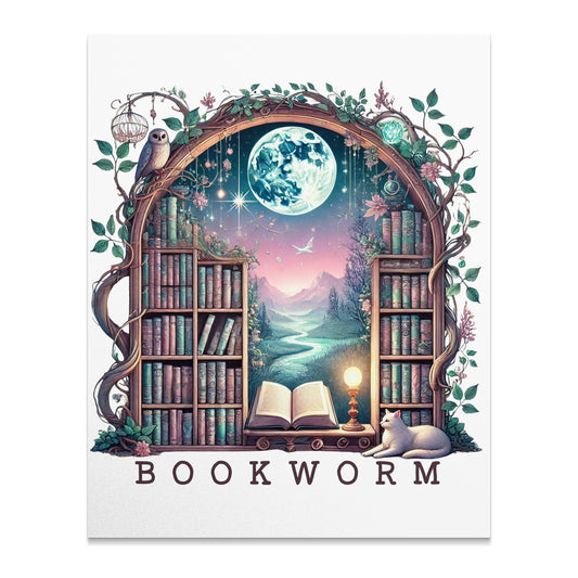 Enchanting Moonlit Library Art Bookworm Product