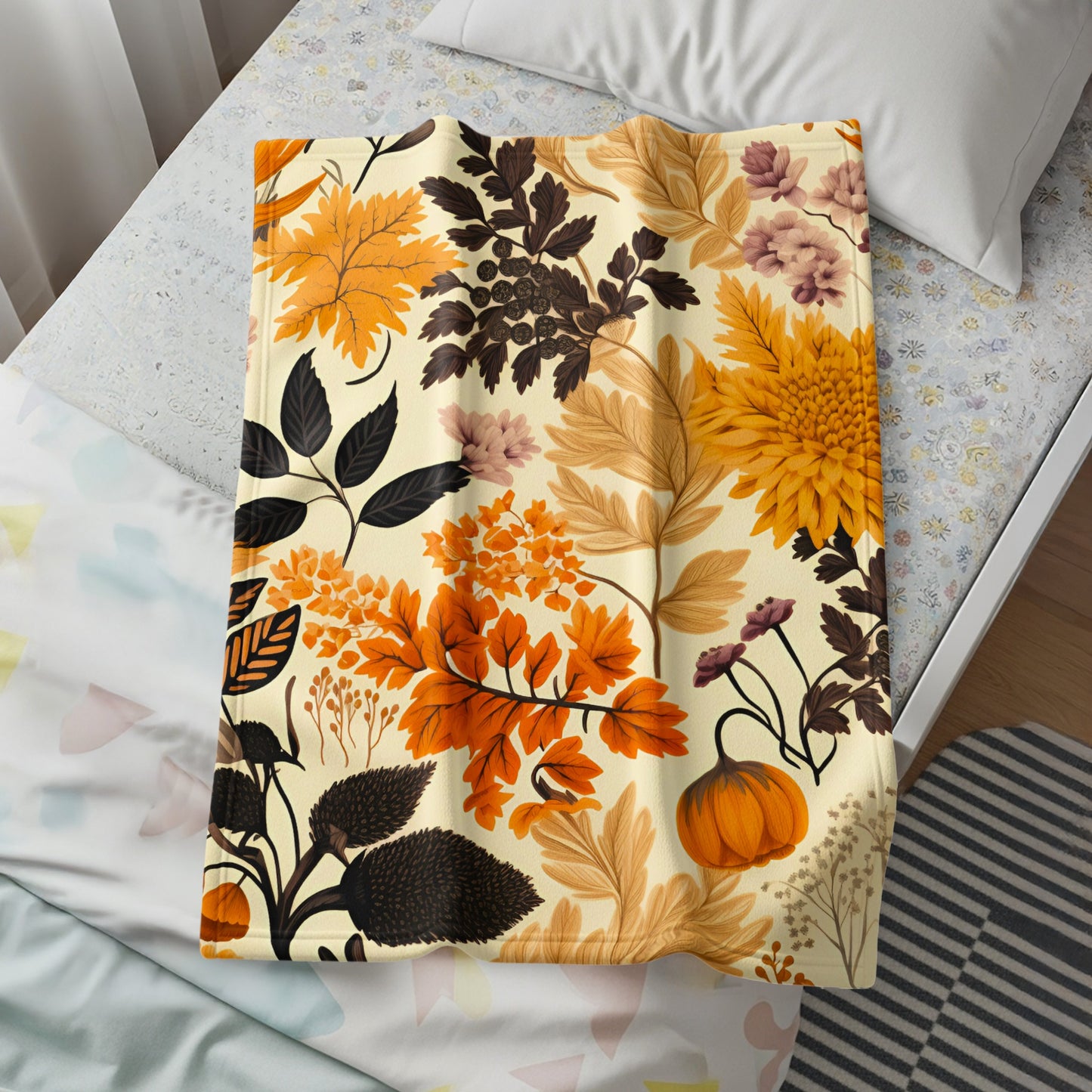 Autumnal Floral Patterned Home Decor Blanket