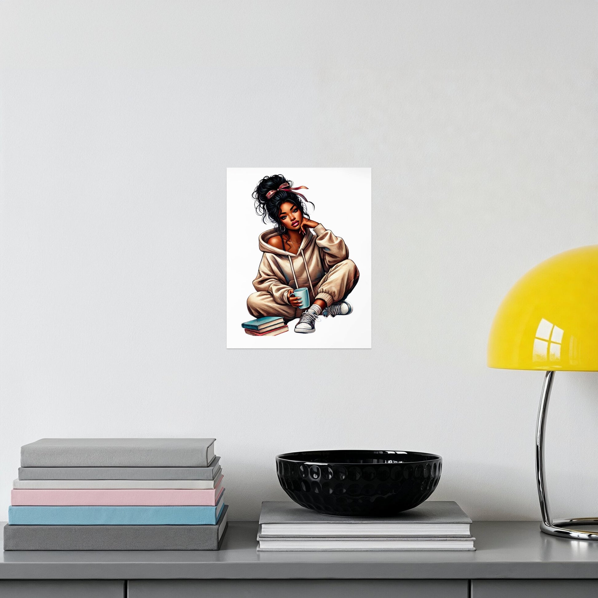 Stylish Illustration of Woman Reading Book Poster product type