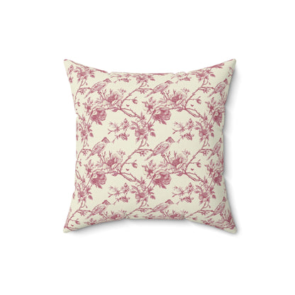 Pink Floral Toile Throw Pillow, Decorative Accent Pillow Floral Coquette Throw Pillow Cover