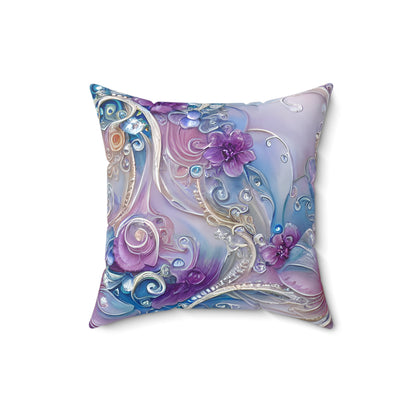 Purple Pearly Floral Throw Pillow, Cute Decorative Accent Pillow for Sofa Bed Gift for Her