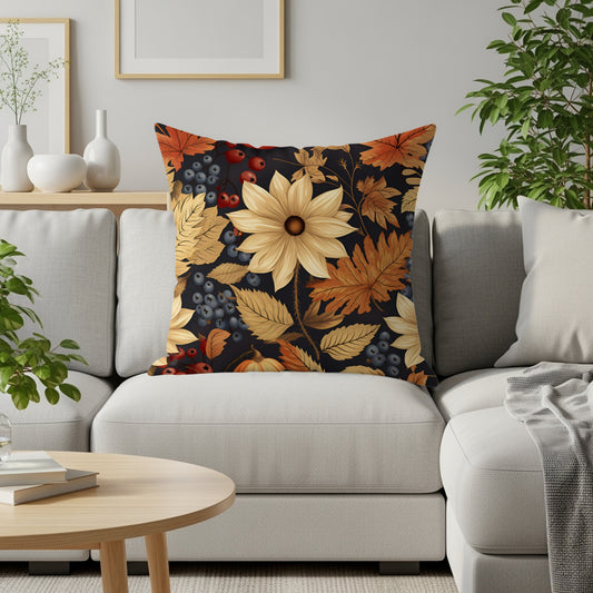 Autumn Floral and Berry Design Throw Pillow