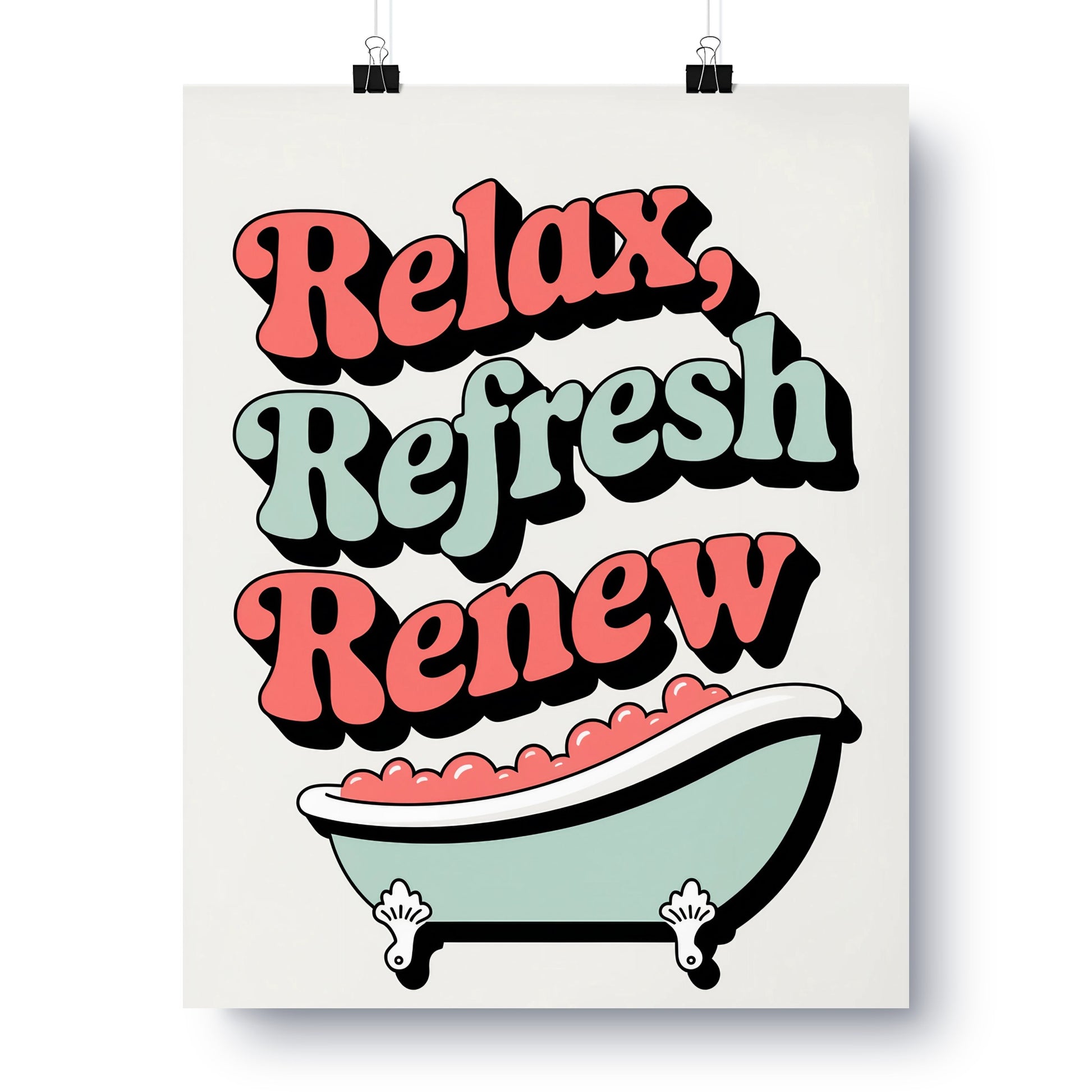 Relax Refresh Renew Bathtub Poster Wall Art Print Decor