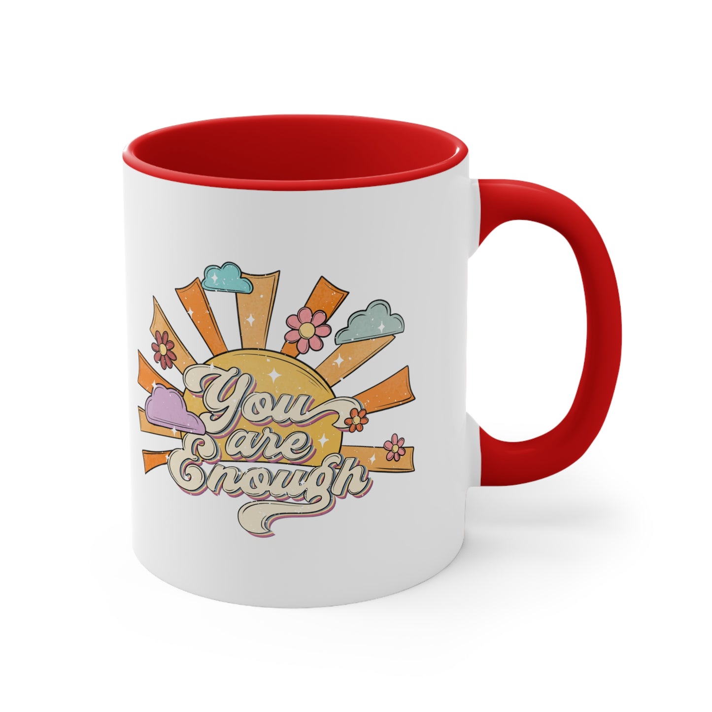 You Are Enough Retro Accent Coffee Mug, Inspirational Quote and Sayings 11oz