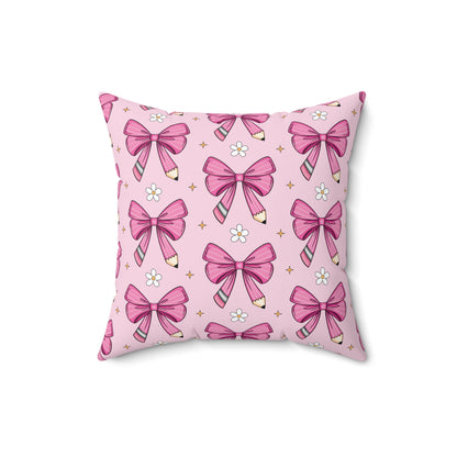 Pink Pencil Coquette Bow Pillow, Throw Pillow Cover Preppy Room Decor Pink Throw Pillow