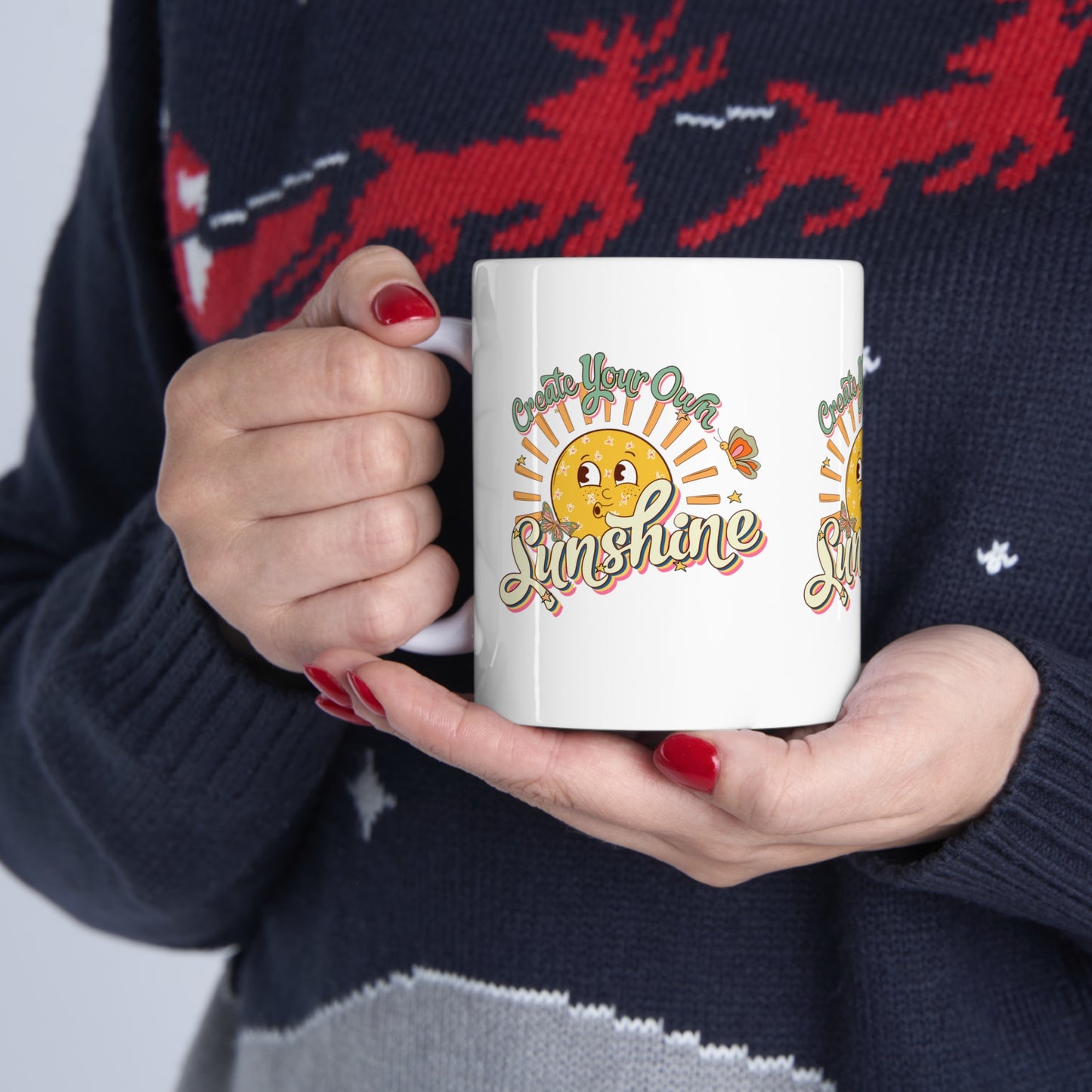 Cute Vintage Coffee Mug 11oz, Motivational Ceramic Cup, Create Your Own Sunshine