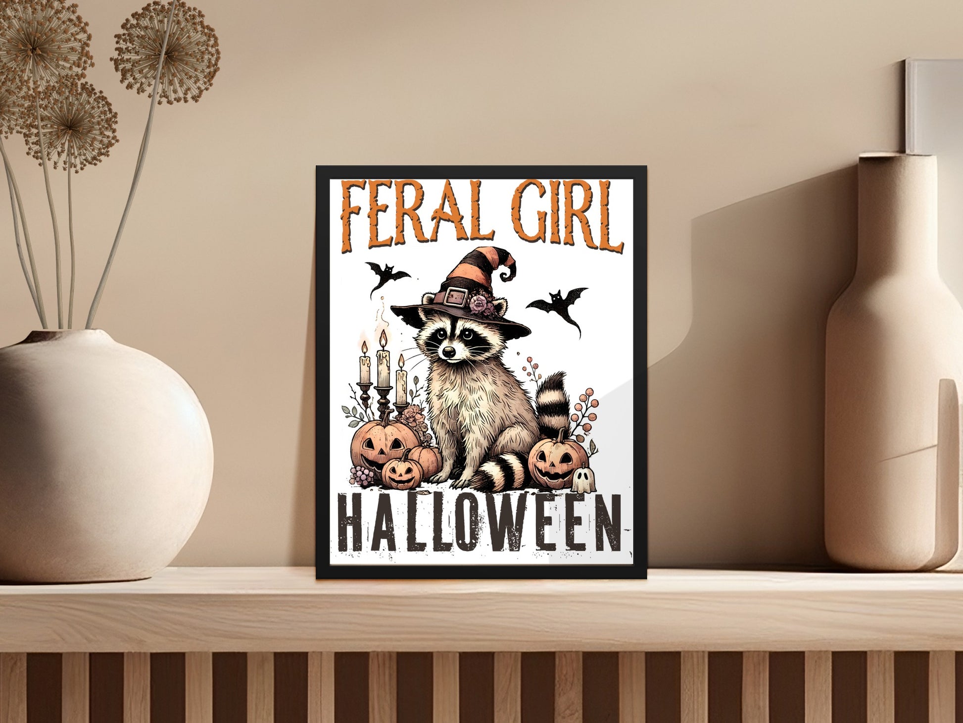 Feral Girl Halloween Poster with Raccoon product
