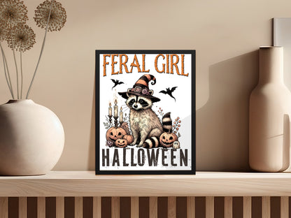 Feral Girl Halloween Poster with Raccoon product