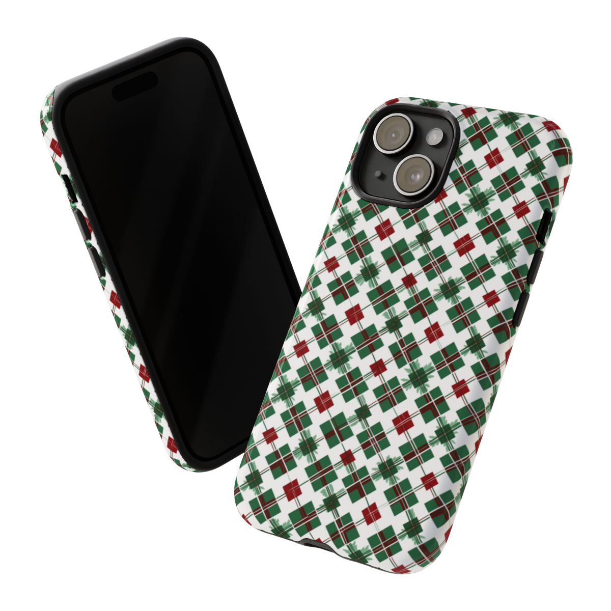 Red and Green Plaid Phone Case with Festive Design
