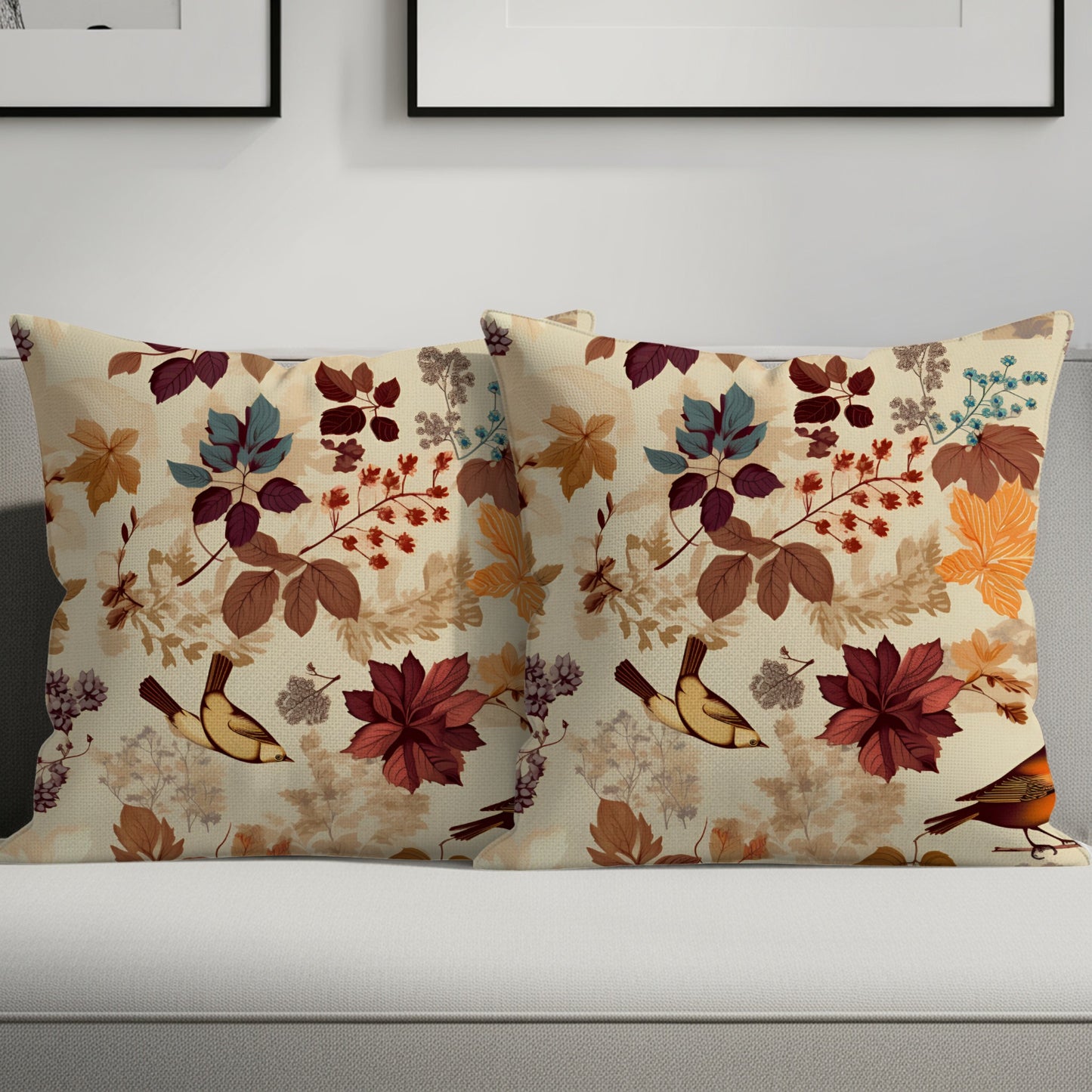 Decorative Floral Birds Throw Pillow Set for Sofa