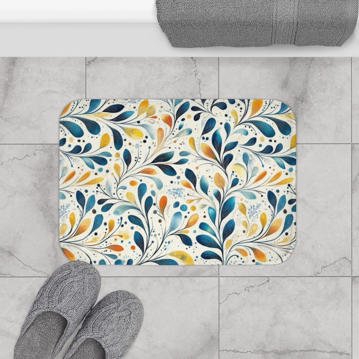 Colorful Abstract Leaf Pattern Bath Mat