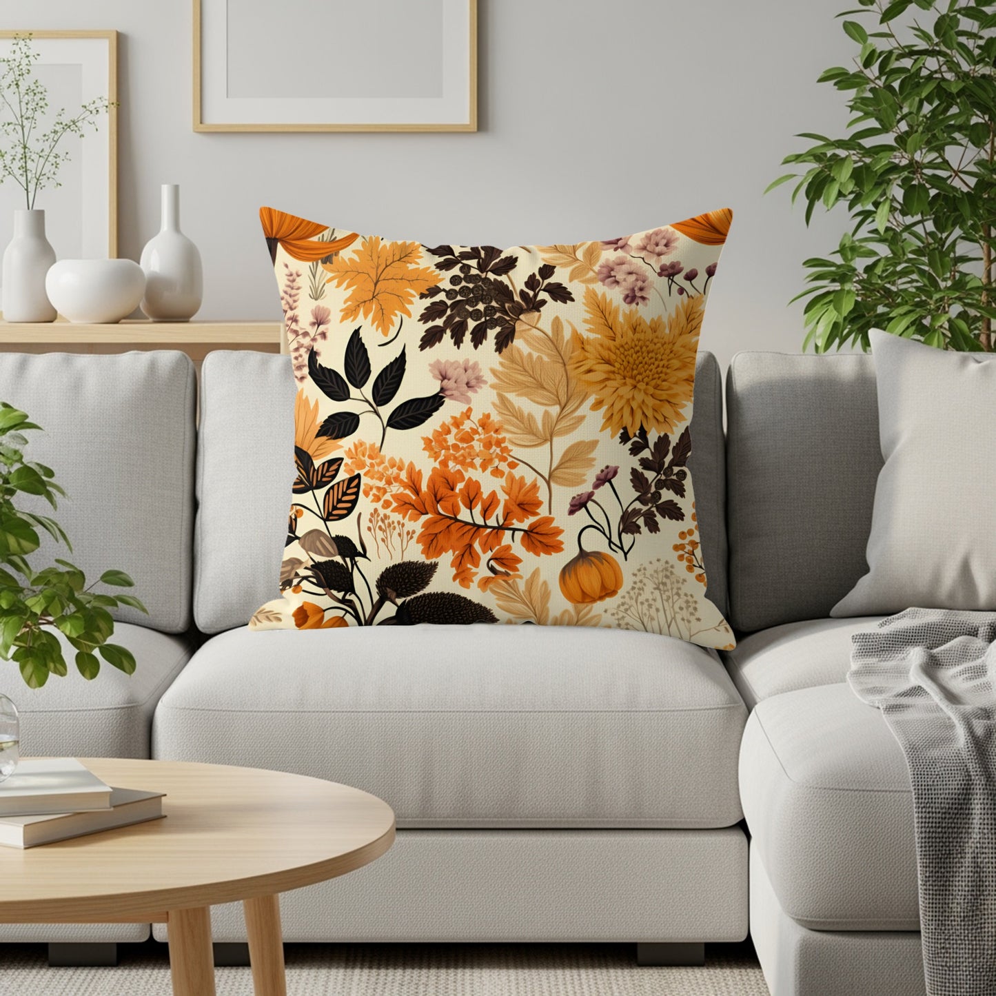 Colorful Autumn Floral Pattern Home Decor Pillow