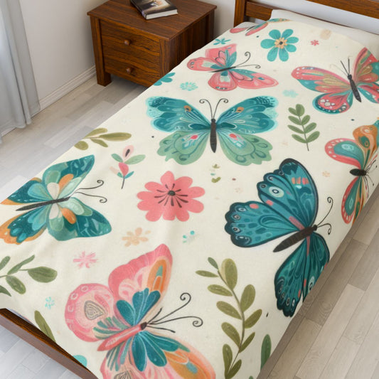Colorful Butterfly Floral Print Twin Size Bedspread product